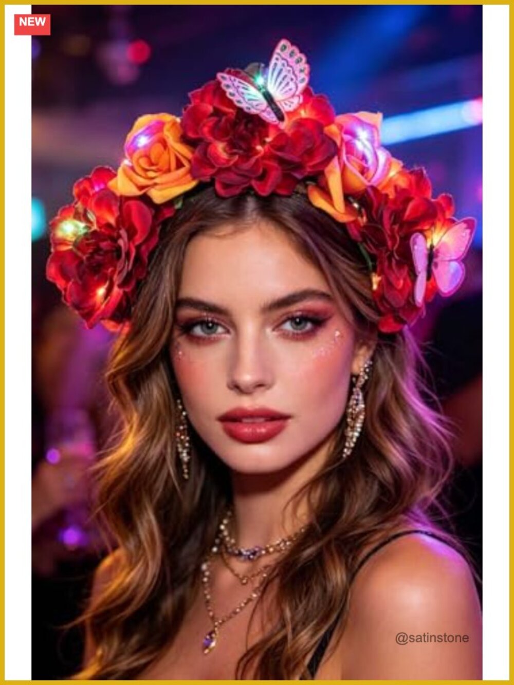 Light Up Flower Headband Day of the Dead Costume Hair Accessory LED